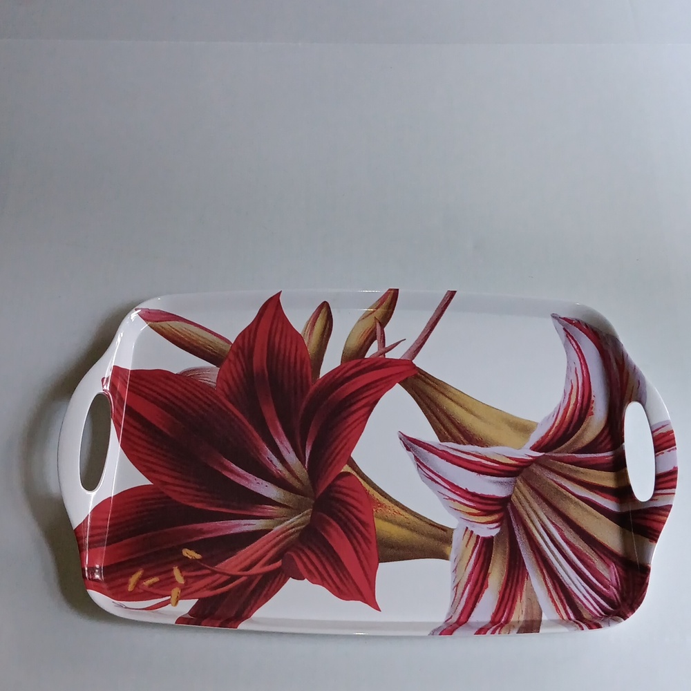 FLORAL SERVING TRAY WITH  HANDLES